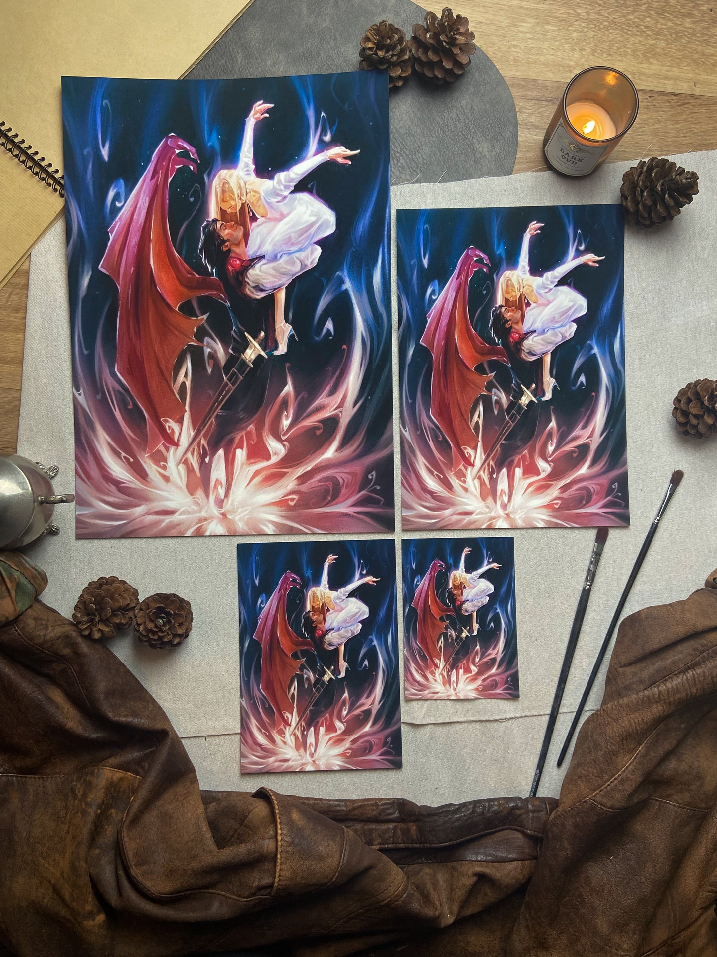 This shows all my available sizes ( A6, A5, A4, A3) of my print "A Dance in Silver"